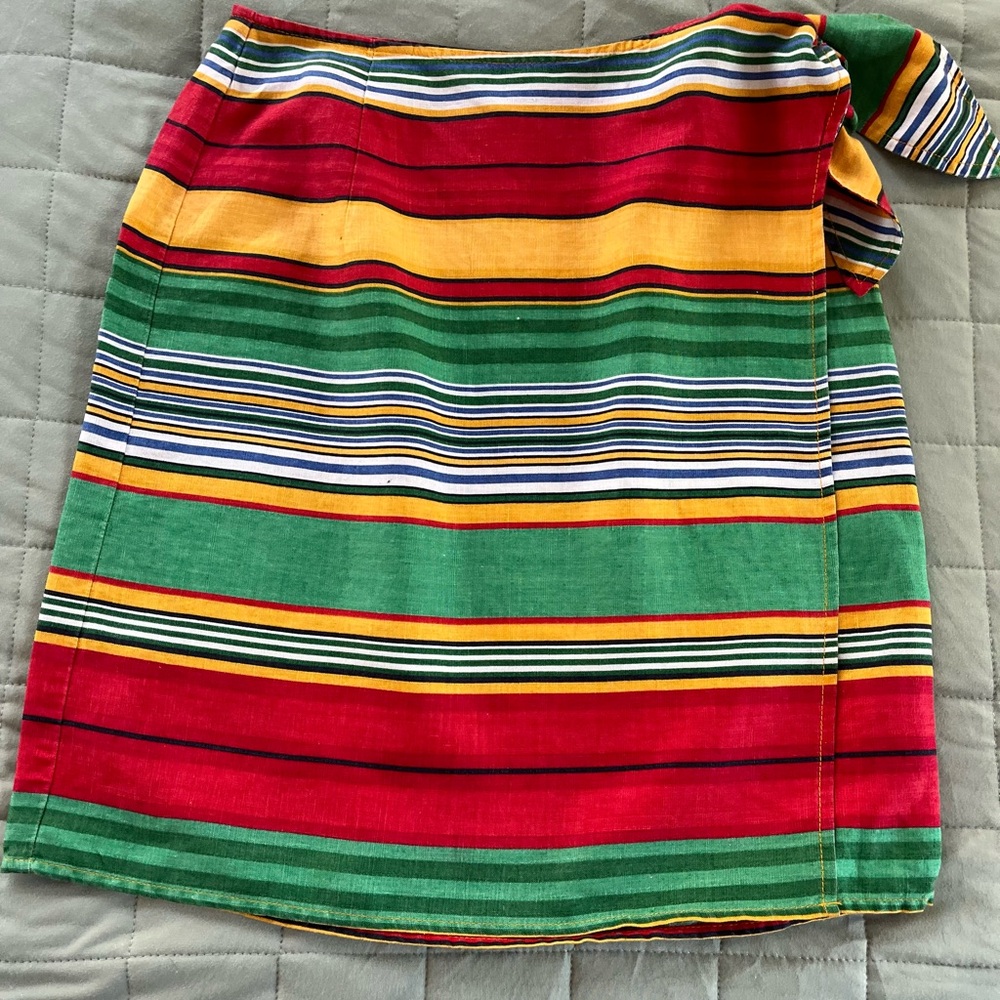 Vintage Eddie Bauer 100% Linen Colorful Striped Women's Wrap Skirt Size 8